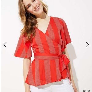 Loft petite wrap blouse red white XXSP